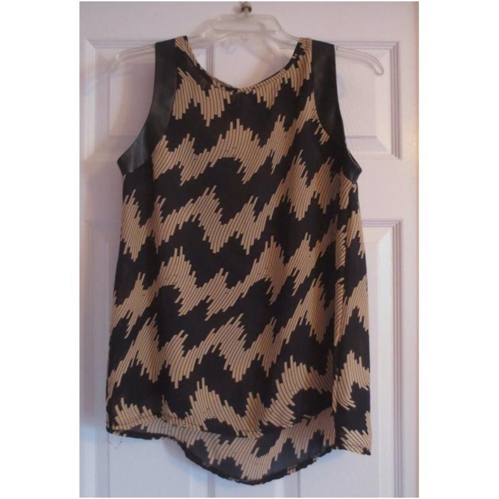 8 of Hearts Print Blouse with Black Faux Leather
